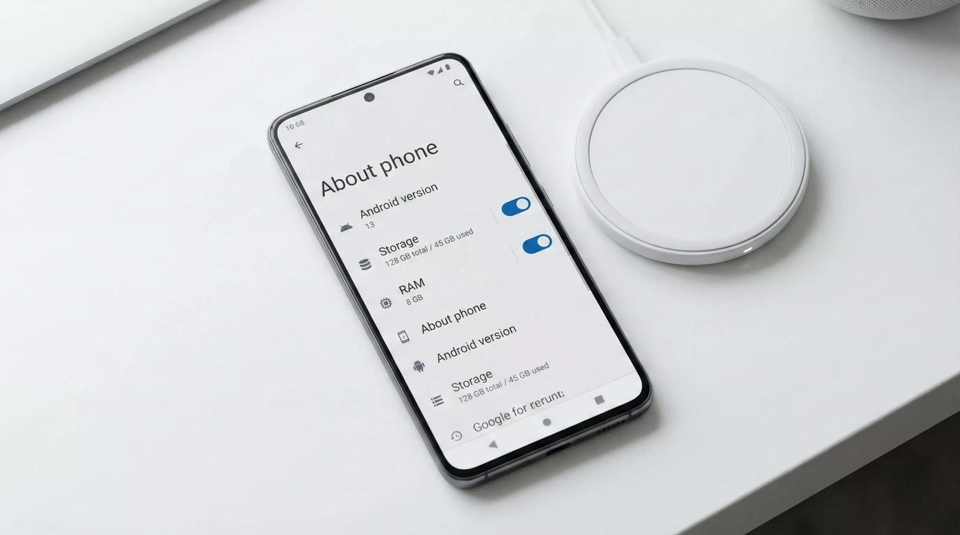 Definições Android mostrando informações do sistema e especificações do dispositivo