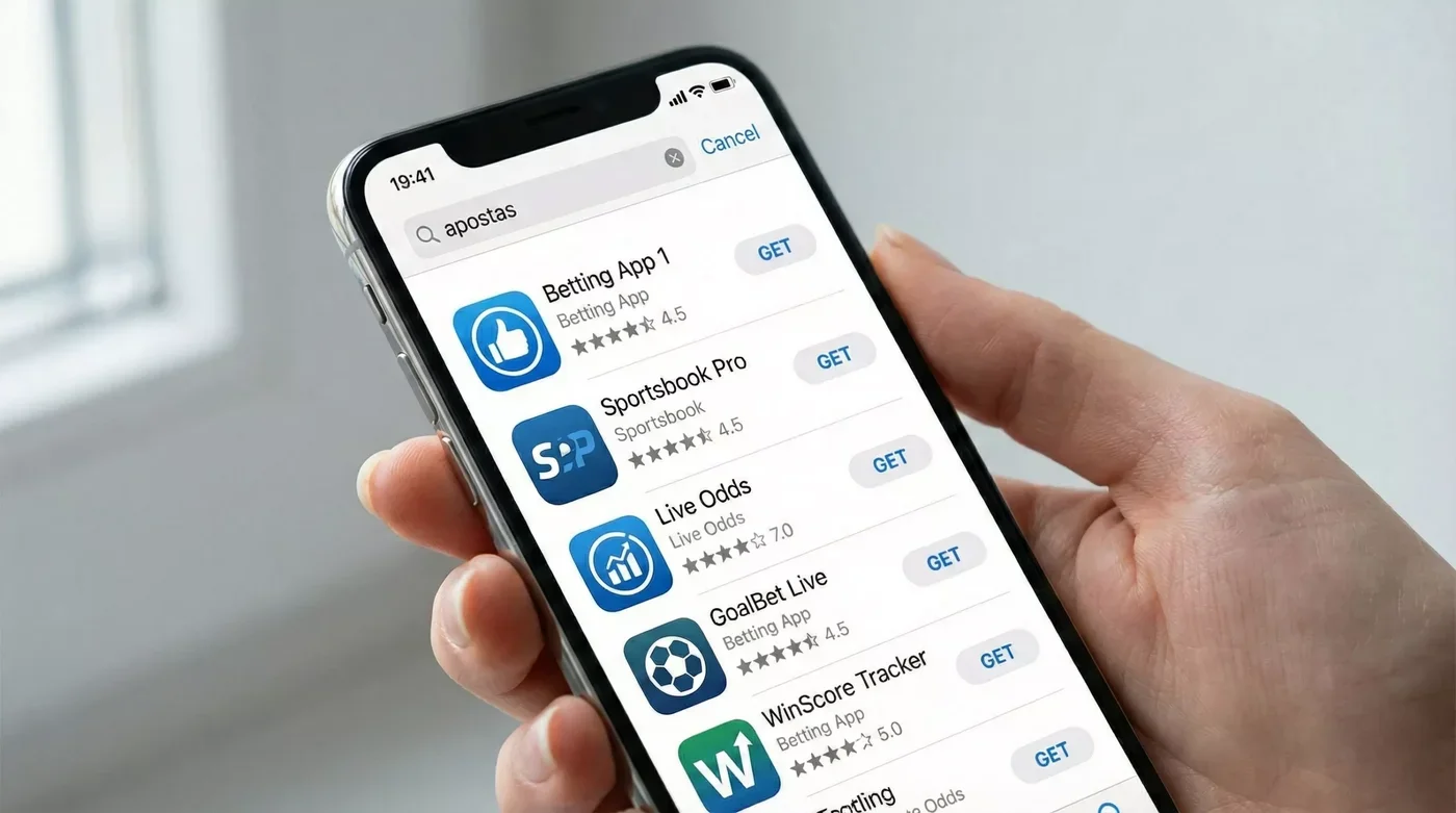 Ecrã da App Store com resultados de pesquisa de apps de apostas desportivas