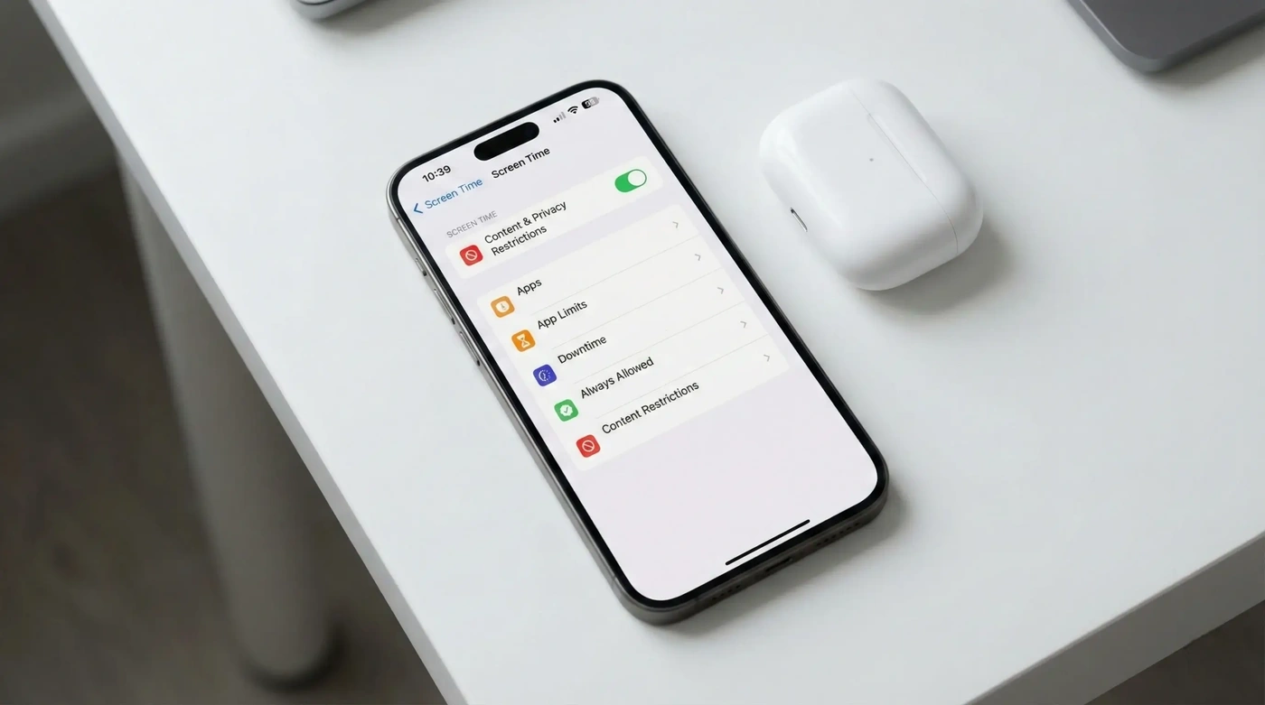 Definições Tempo de Ecrã no iOS com opções de restrição de conteúdo
