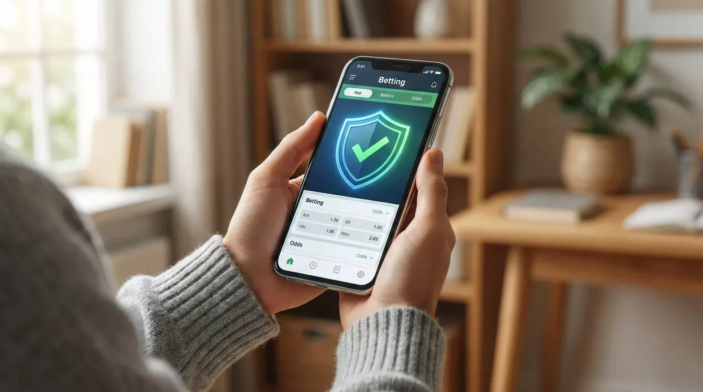 Segurança nas apostas online com smartphone protegido por escudo digital