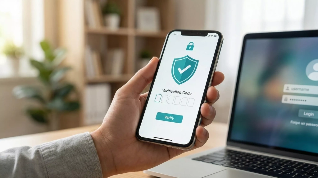 Smartphone a mostrar ecrã de autenticação de dois fatores para segurança da conta de apostas